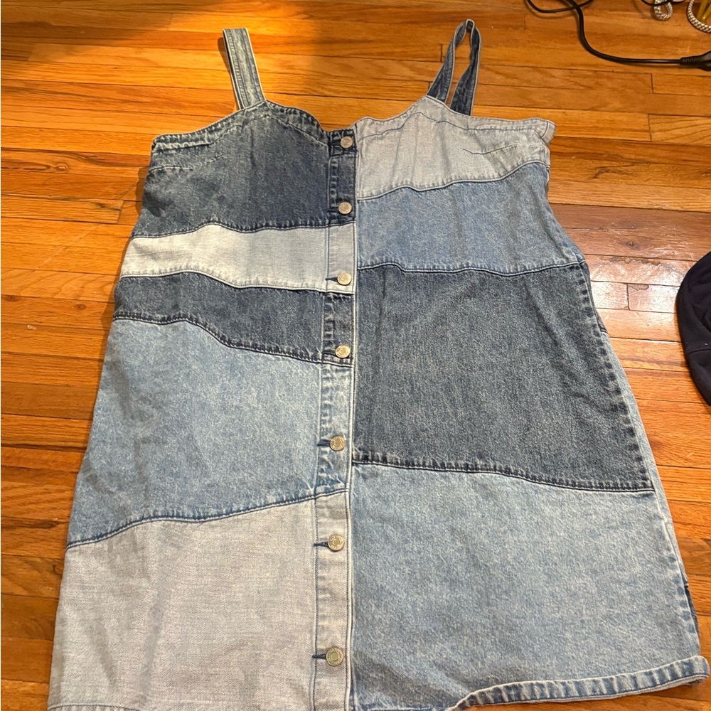 GAP Denim Patchwork Midi Dress - Blue and Gray